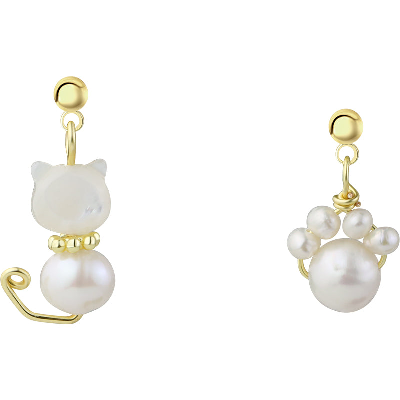 Cat Claw Freshwater Pearl Asymmetrical Earrings