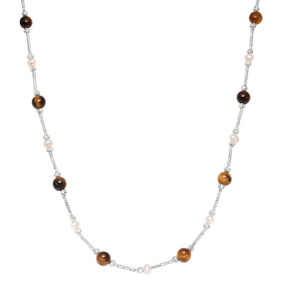 S925 Baroque Pearl & Tiger Eye Necklace