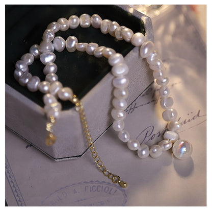 Natural Baroque Pearl Necklace - Sterling Silver, Simple Irregular Design