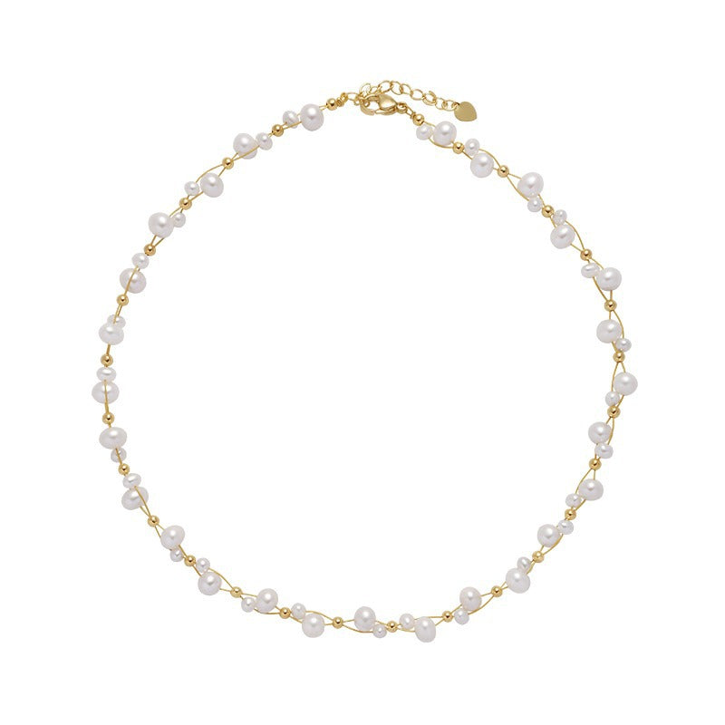 Freshwater Pearl and Gold Bead Necklace