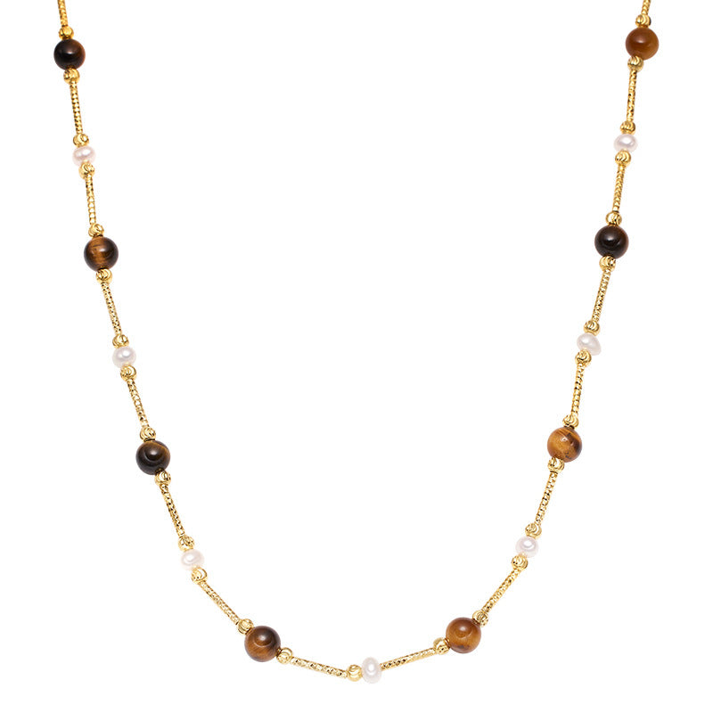 S925 Baroque Pearl & Tiger Eye Necklace