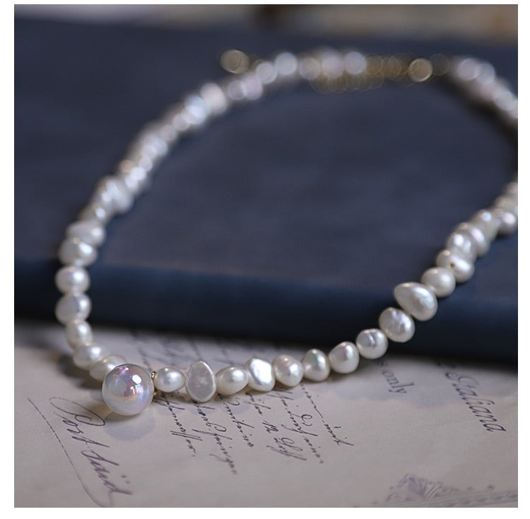 Natural Baroque Pearl Necklace - Sterling Silver, Simple Irregular Design