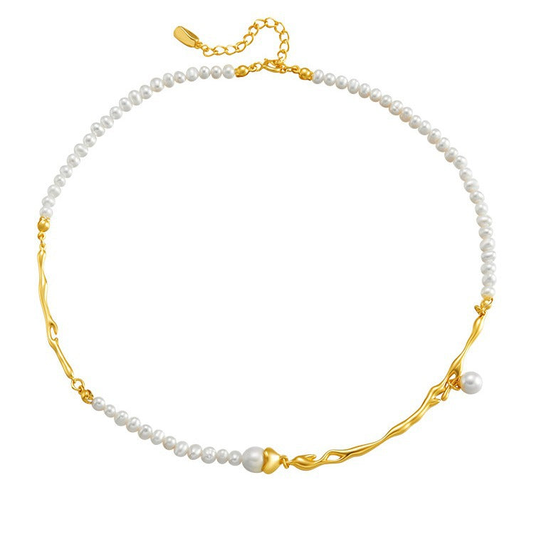 18k Gold Plated 925 Silver Necklace with Natural  Pearls necklace