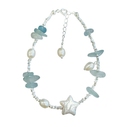 925 Silver Natural Crystal Pearls Bracelet
