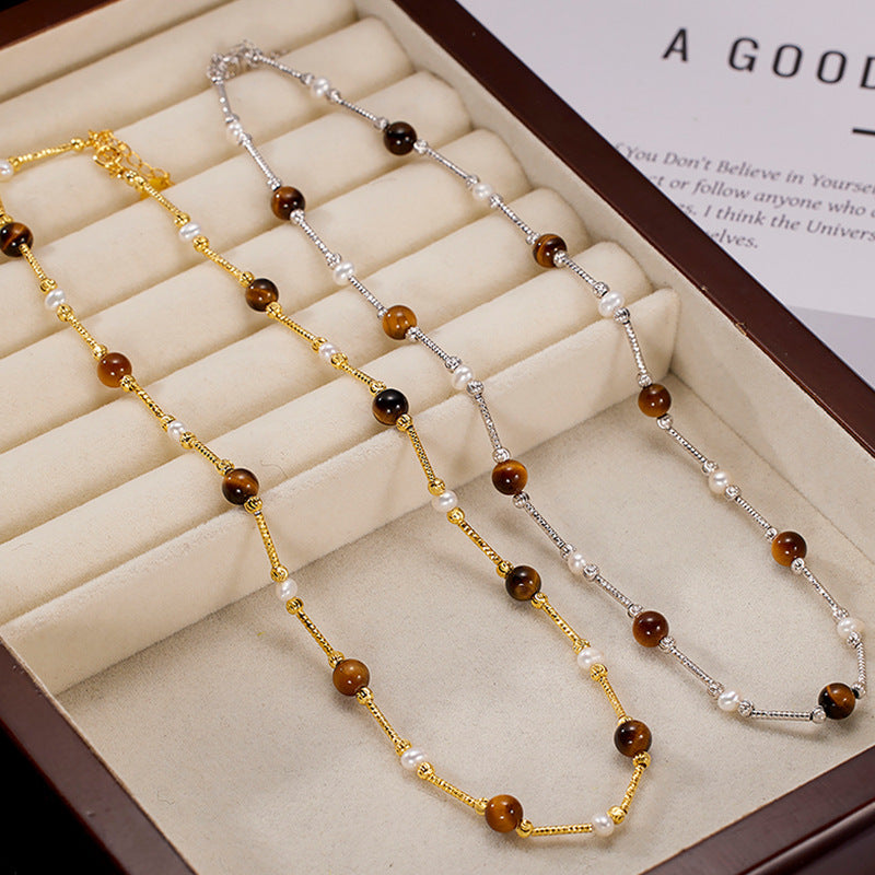 S925 Baroque Pearl & Tiger Eye Necklace